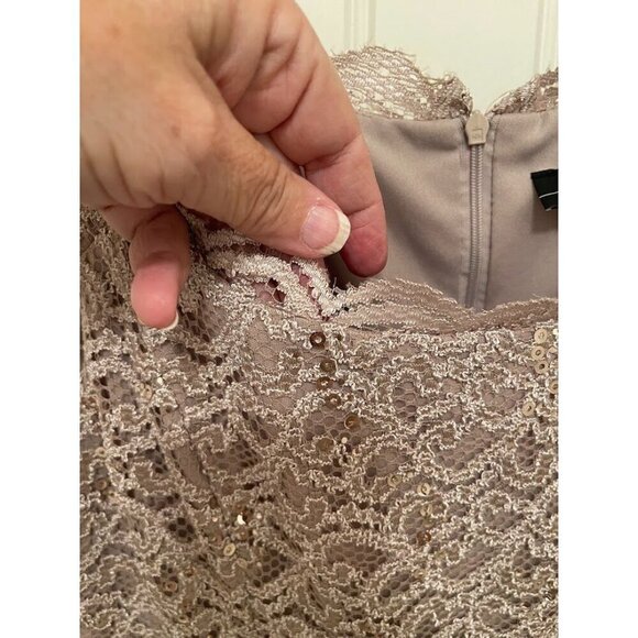 R&M Richards Petite 14P‎ Lace Sequin Dress - Taupe Sleeveless Made In USA - Picture 4 of 16